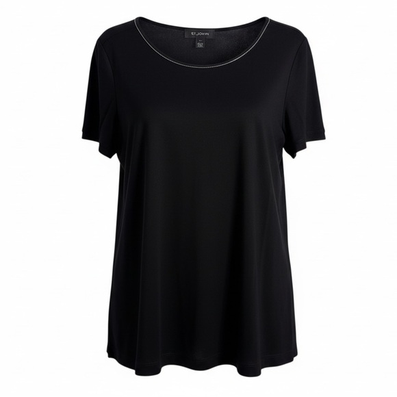 St. John Tops - St. John Black Silk Short‎ Sleeve Blouse Caviar